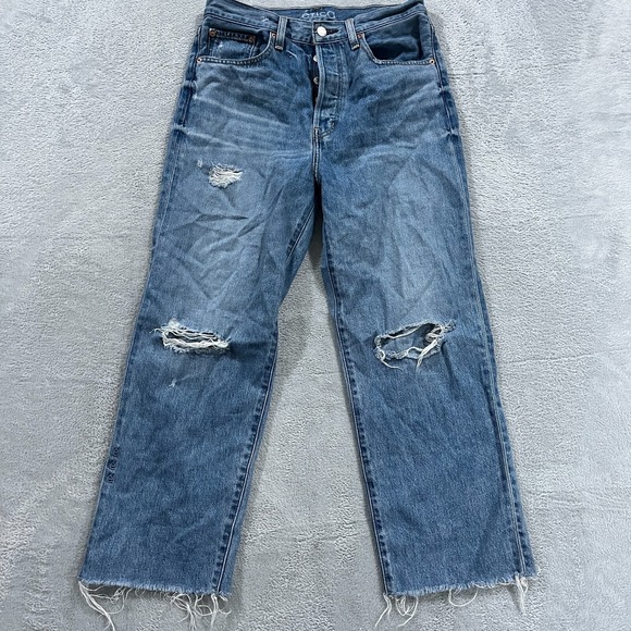 Etica Jeans Women's 27 Denim Straight Distressed‎ High-Rise Y2K 28x24.5 Baggy